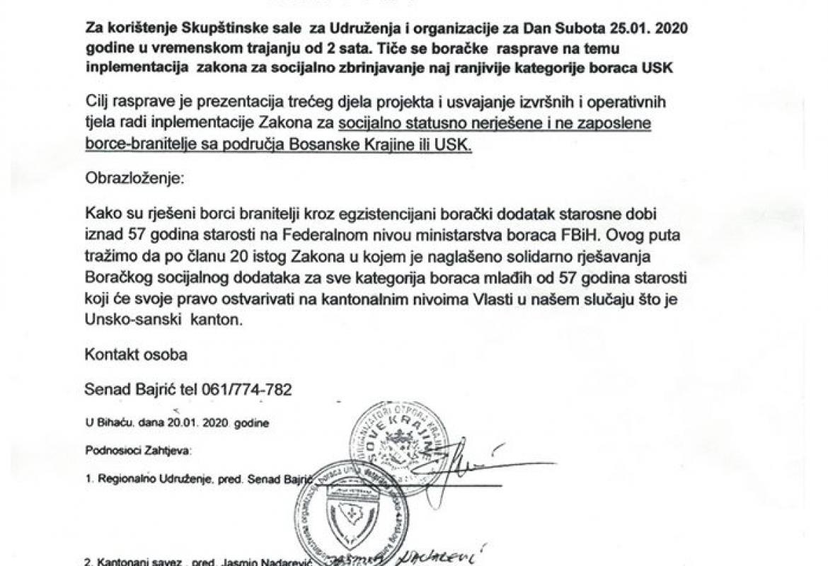 Zahtjev udruženja "Sove Krajine"